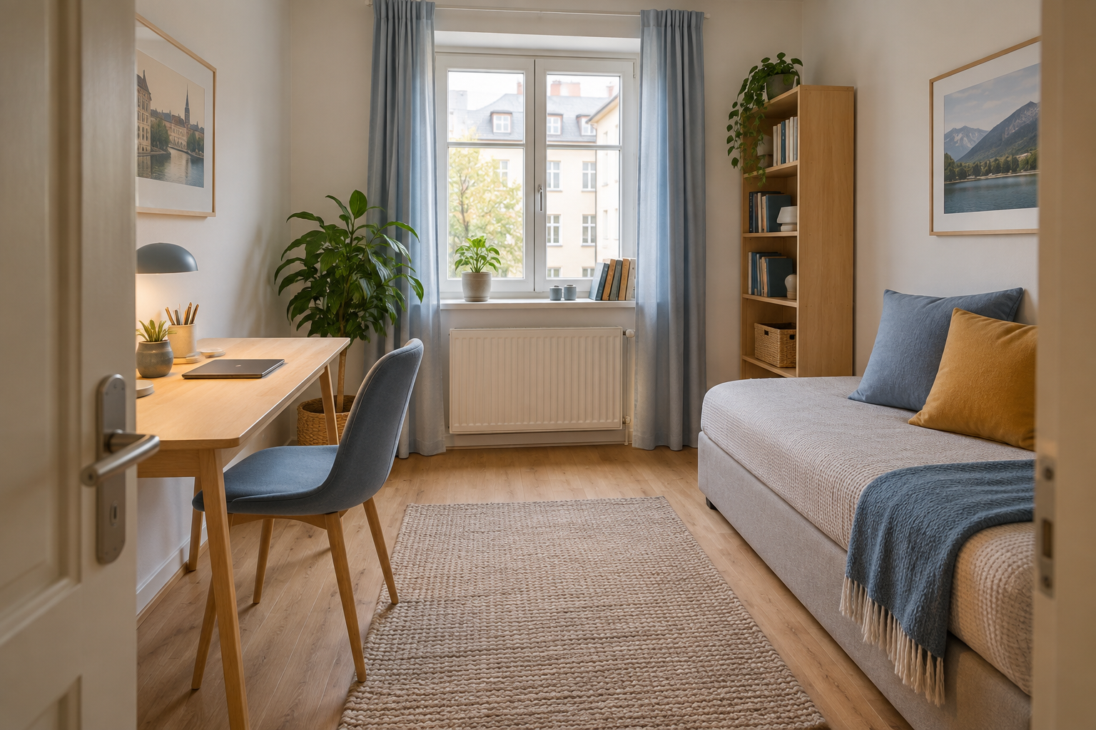 Eigenes drittes Zimmer mit Arbeitsplatz, Bücherregal und Schlafsessel